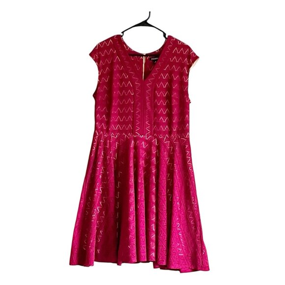 Roz & Ali Women's Size 16 V Neck Pink Crochet Knit Skater Dress Party Wedding - Picture 2 of 5